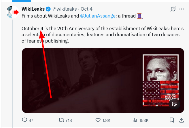 October 4 is the 20th Anniversary of the establishment of WikiLeaks: here's a selection of documentaries, features and dramatisation of two decades of fearless publishing.