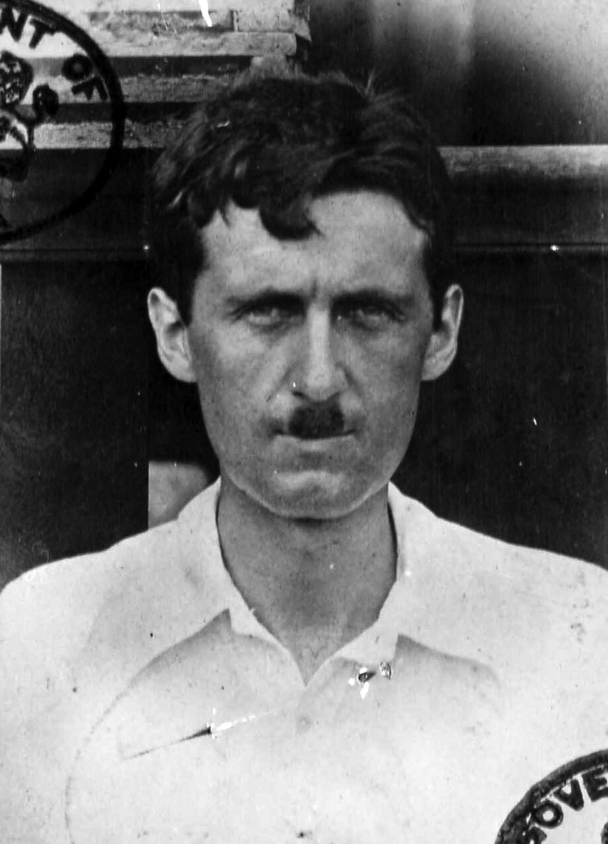 Passport photograph of Blair in Burma. This was the last time he had a toothbrush moustache; he would later acquire a pencil moustache similar to other British officers stationed in Burma.