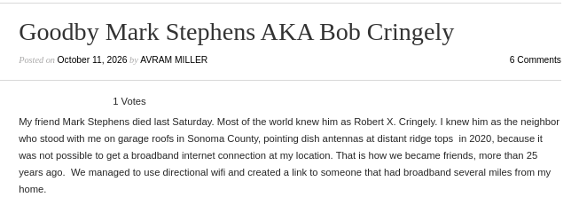 Goodby Mark Stephens AKA Bob Cringely