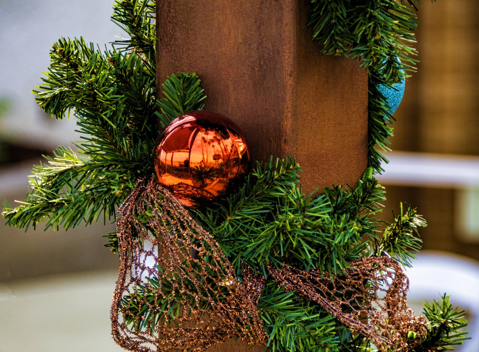 Decorated patio post