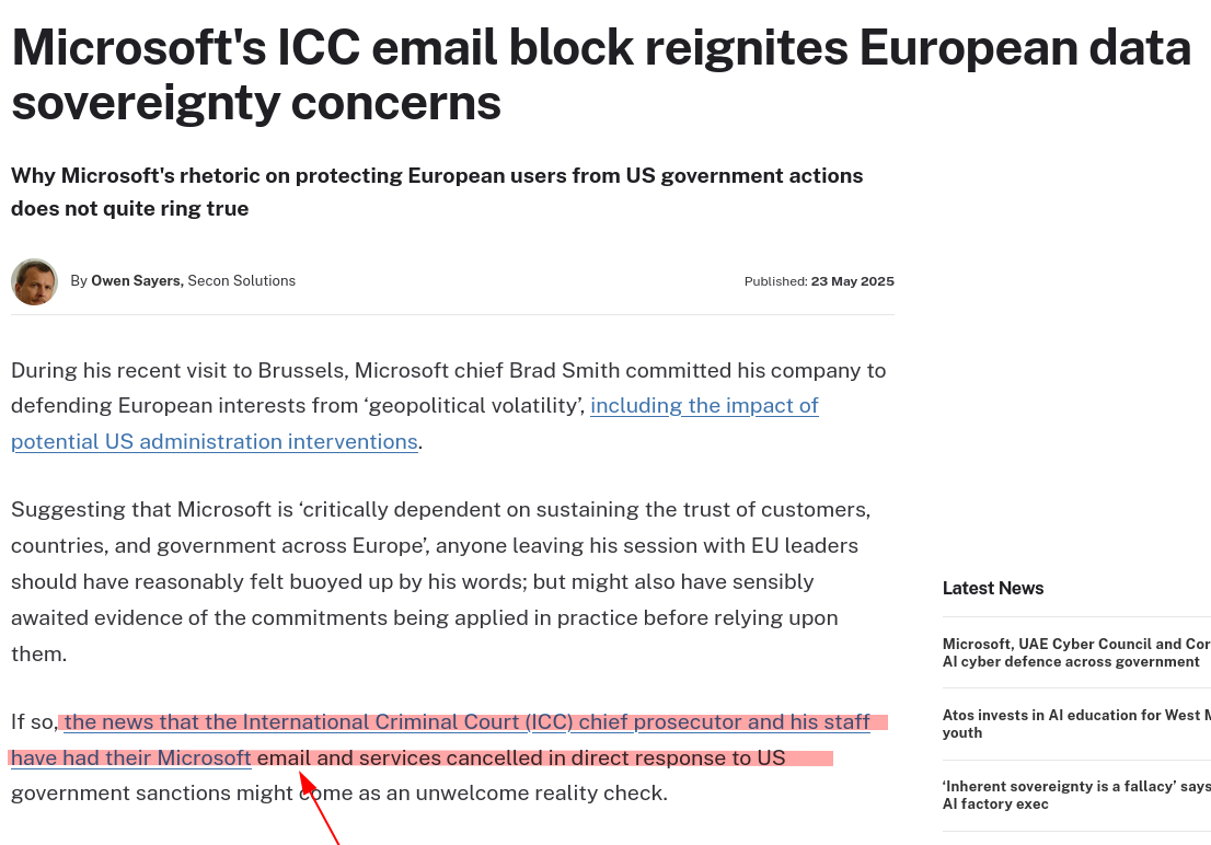 Microsoft's ICC email block reignites European data sovereignty concerns