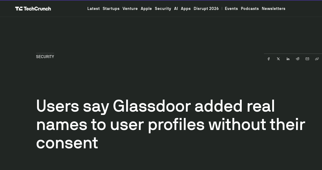 Users say Glassdoor added real names to user profiles without their consent
