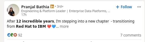 After 𝟭𝟮 𝗶𝗻𝗰𝗿𝗲𝗱𝗶𝗯𝗹𝗲 𝘆𝗲𝗮𝗿𝘀, I’m stepping into a new chapter - transitioning from 𝗥𝗲𝗱 𝗛𝗮𝘁 𝘁𝗼 𝗜𝗕𝗠