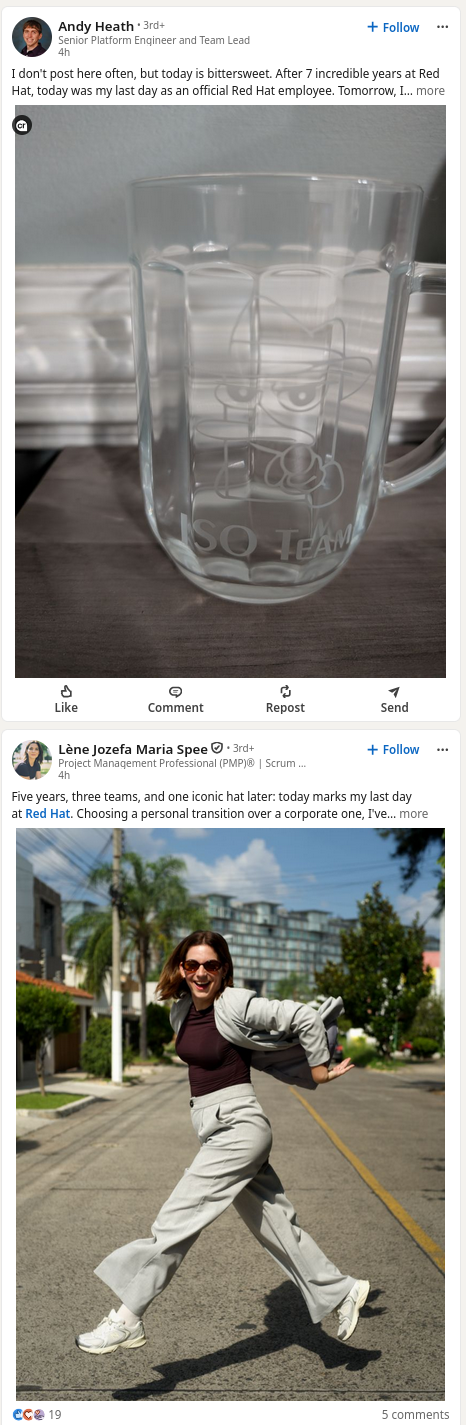 I don't post here often, but today is bittersweet. After 7 incredible years at Red Hat, today was my last day as an official Red Hat employee