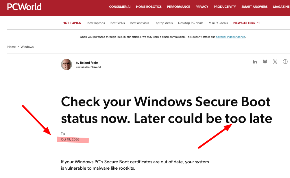 Check your Windows Secure Boot status now. Later could be too late
