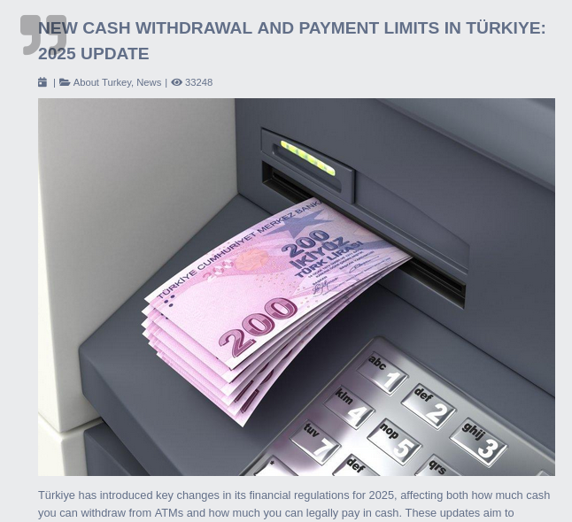 New Cash Withdrawal and Payment Limits in Türkiye: 2025 Update