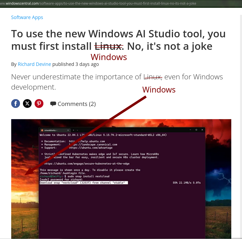 To use the new Windows AI Studio tool, you must first install Linux. No, it's not a joke