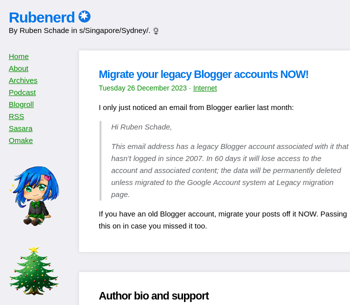 Hi Ruben Schade, This email address has a legacy Blogger account associated with it that hasn’t logged in since 2007. In 60 days it will lose access to the account and associated content; the data will be permanently deleted unless migrated to the Google Account system at Legacy migration page.
