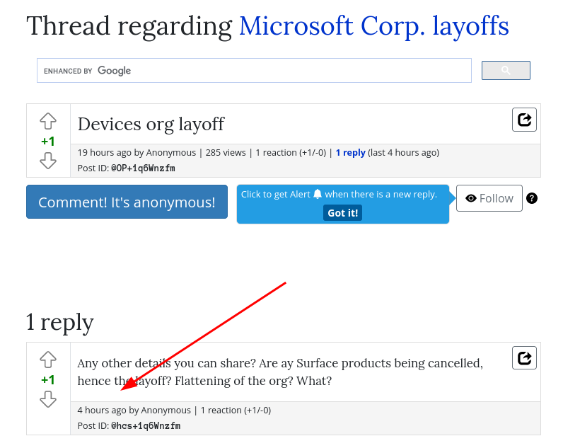 Devices org layoff: Any other details you can share? Are ay Surface products being cancelled, hence the layoff? Flattening of the org? What?