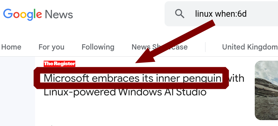 'Microsoft embraces its inner penguin' in Google News