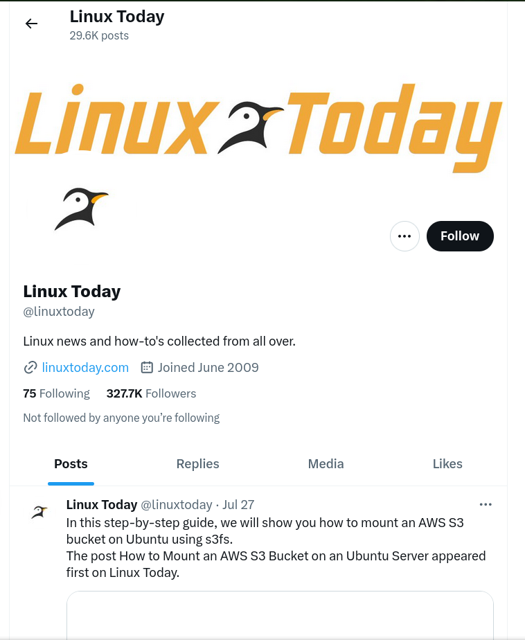 Linux Today Left Twitter (X)