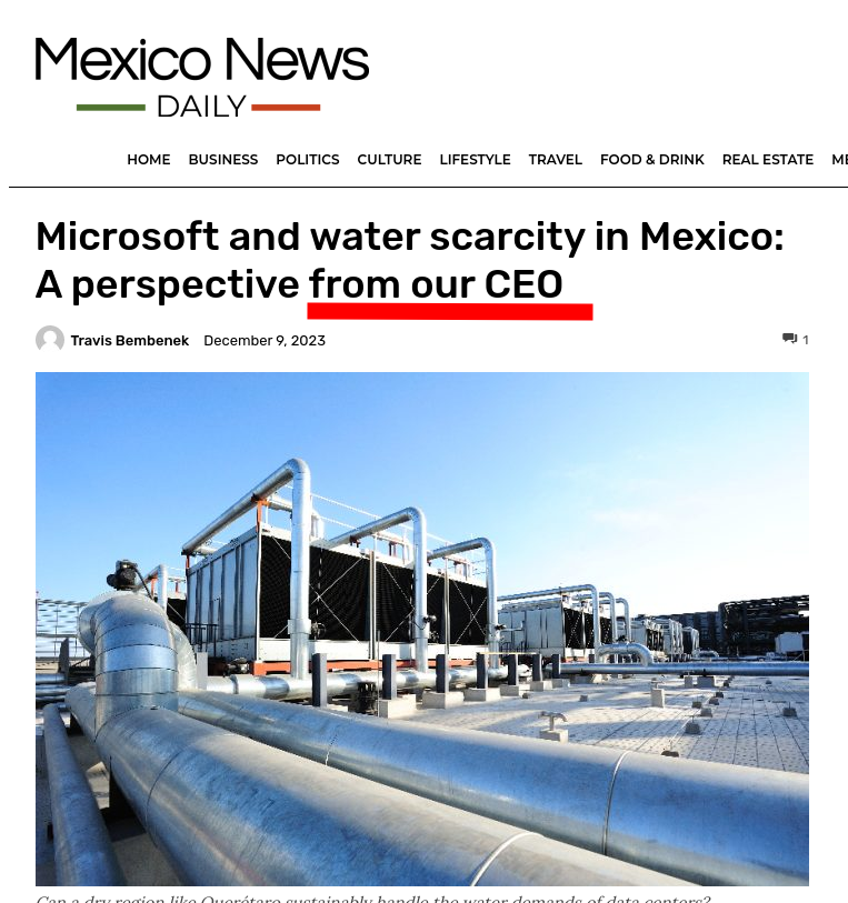 Microsoft and water scarcity in Mexico: A perspective from our CEO