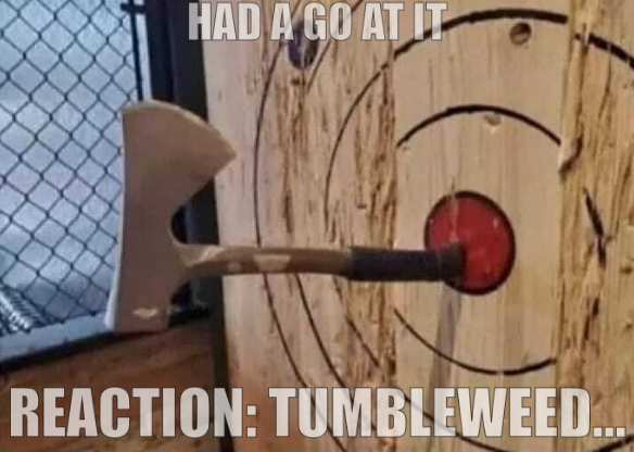 Had a go at it; Reaction: tumbleweed...