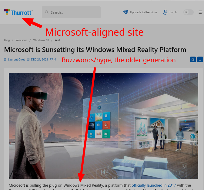Microsoft-aligned site: Microsoft is Sunsetting its Windows Mixed Reality Platform (Buzzwords/hype, the older generation)