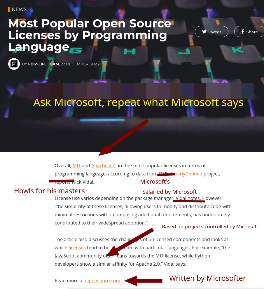 Ask Microsoft, repeat what Microsoft says: Vidal Howls for his masters. Salaried by Microsoft, Microsoft's GitHub. Written by Microsofter; Based on projects controlled by Microsoft.