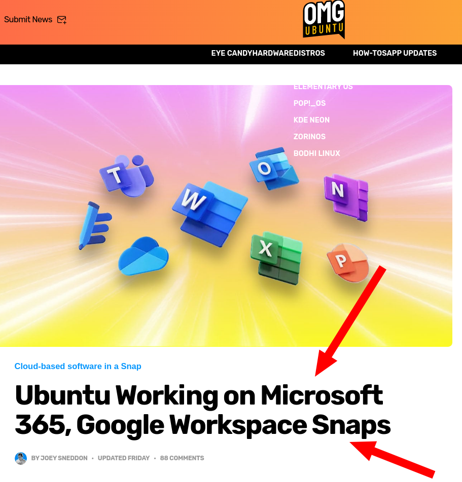 Ubuntu Working on Microsoft 365, Google Workspace Snaps