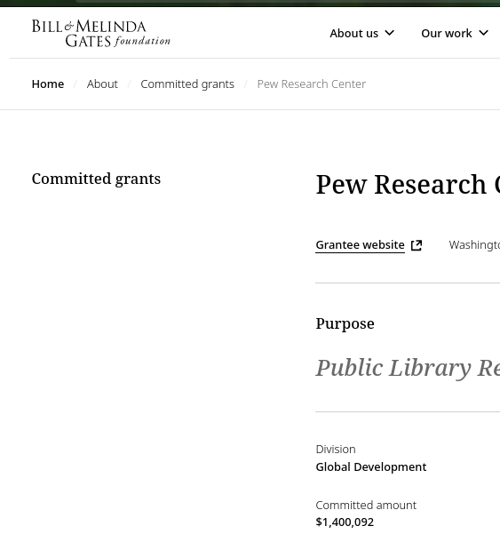Pew Research Center funded by Bill Gates