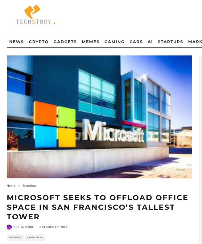 Microsoft Seeks to Offload Office Space in San Francisco’s Tallest Tower