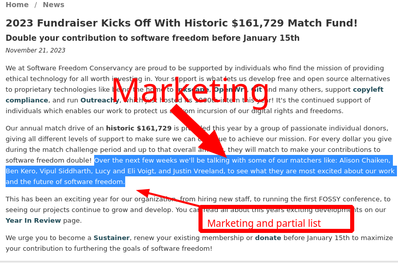 Software Freedom Conservancy: Marketing and partial list
