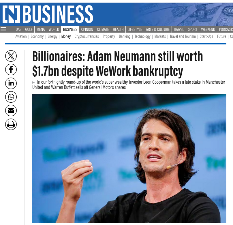 Billionaires: Adam Neumann still worth $1.7bn despite WeWork bankruptcy