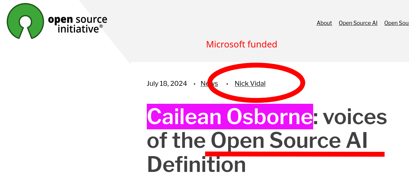 Microsoft funded: Cailean Osborne: voices of the Open Source AI Definition