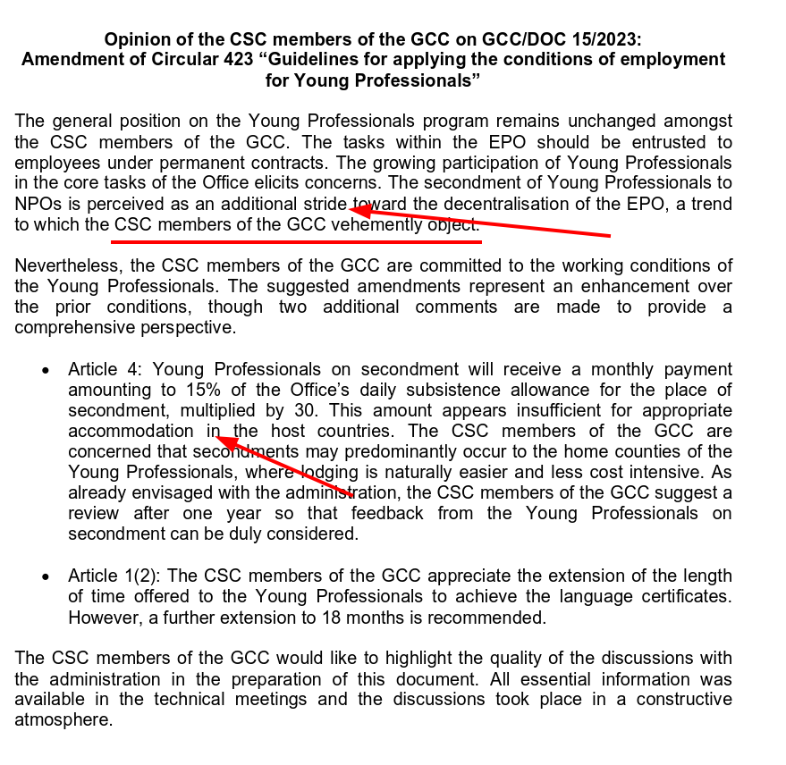 Amendment of Circular 423 “Guidelines for applying the conditions of employment for Young Professionals”