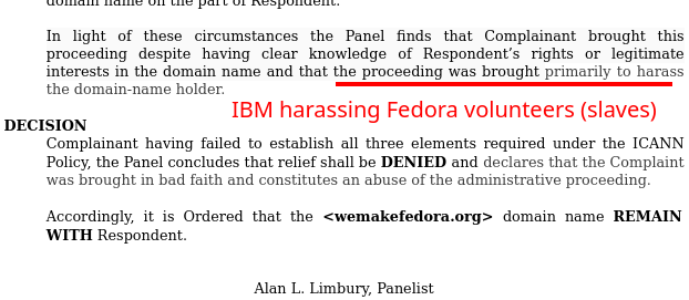 IBM harassing Fedora volunteers (slaves)
