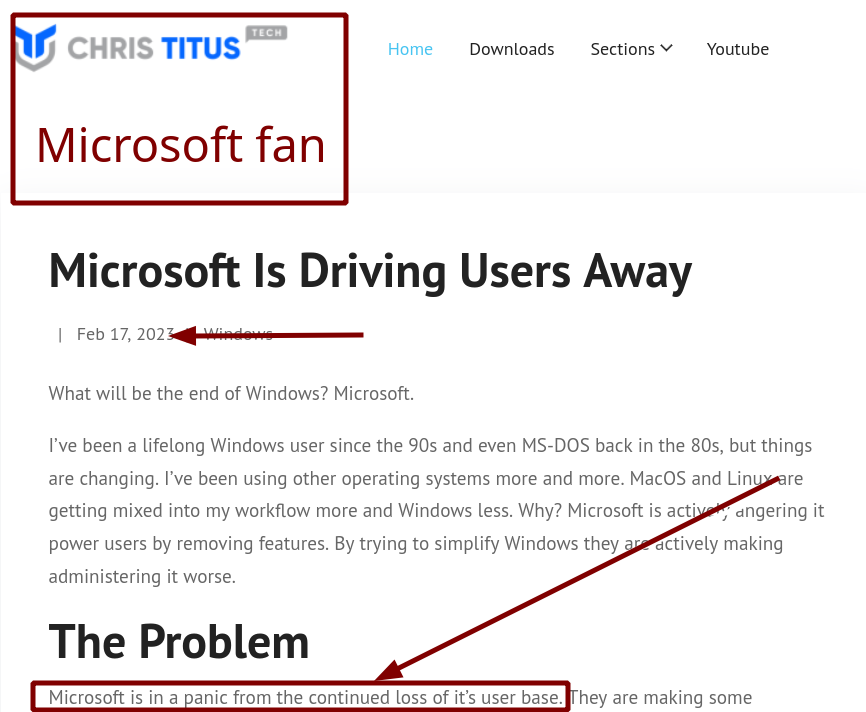 Microsoft fan: What will be the end of Windows? Microsoft. I’ve been a lifelong Windows user since the 90s and even MS-DOS back in the 80s, but things are changing. I’ve been using other operating systems more and more. MacOS and Linux are getting mixed into my workflow more and Windows less. Why? Microsoft is actively angering it power users by removing features. By trying to simplify Windows they are actively making administering it worse.