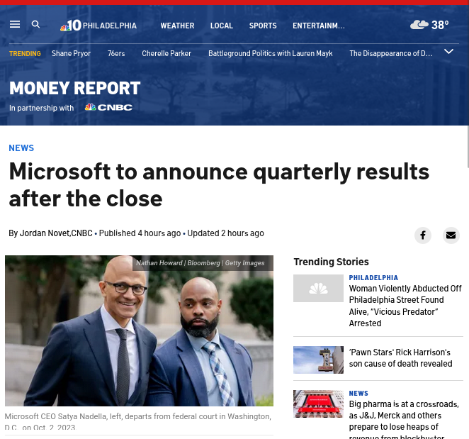 Microsoft to announce quarterly results after the close
