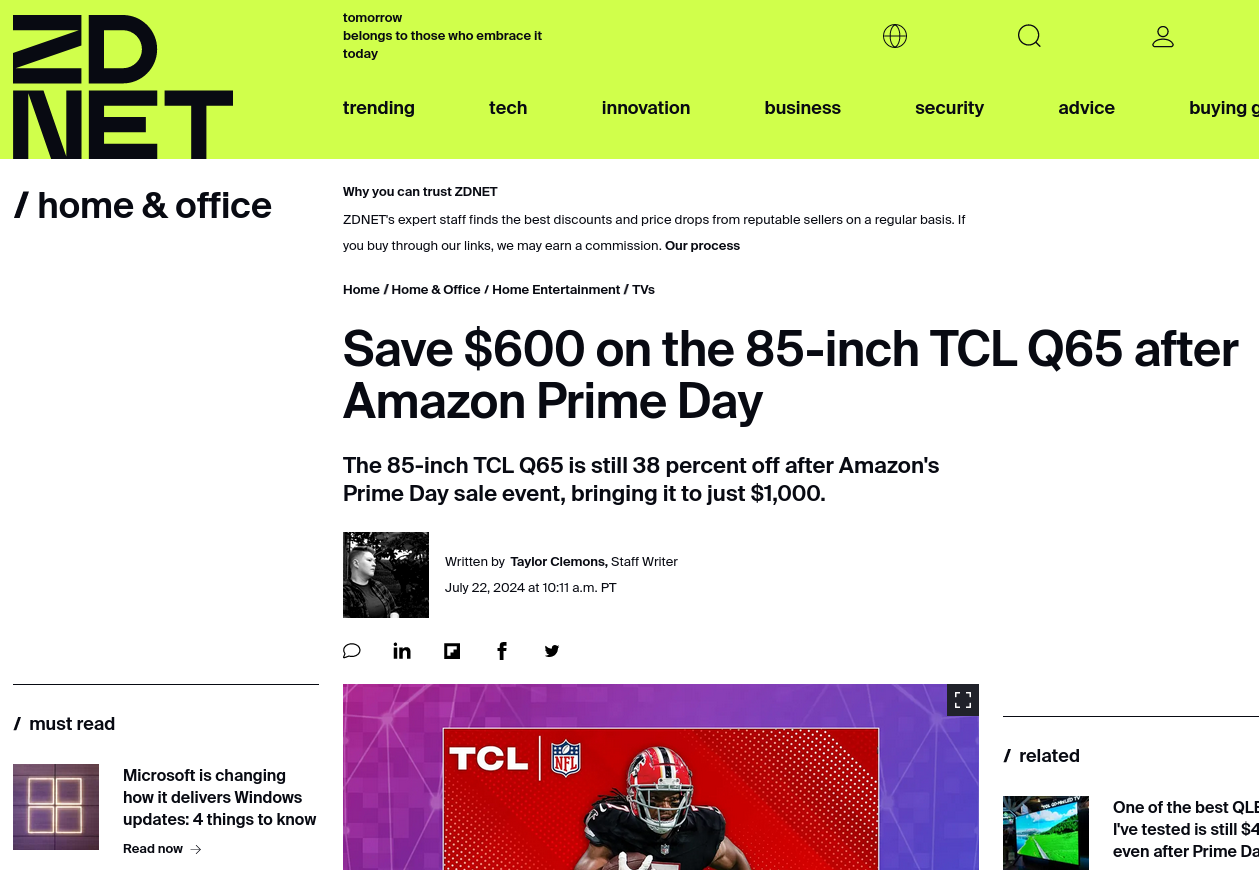 Save $600 on the 85-inch TCL Q65 after Amazon Prime Day