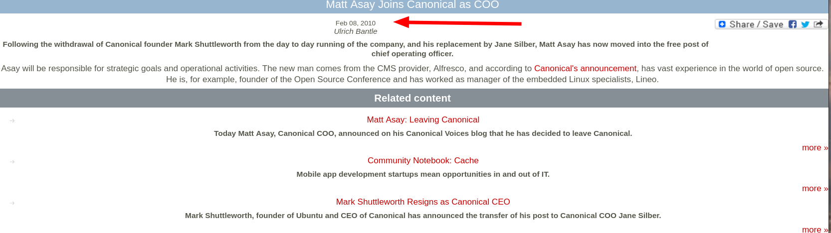 Following the withdrawal of Canonical founder Mark Shuttleworth from the day to day running of the company, and his replacement by Jane Silber, Matt Asay has now moved into the free post of chief operating officer.