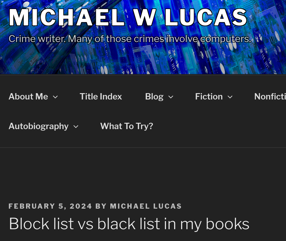 Block list vs black list in my books