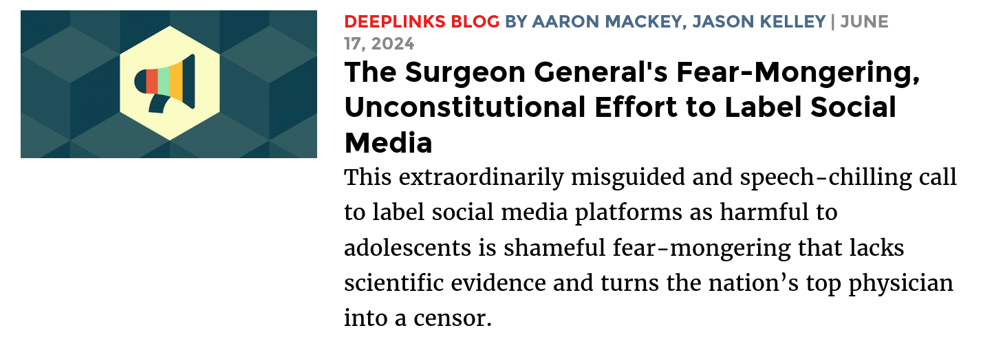 The Surgeon General's Fear-Mongering, Unconstitutional Effort to Label Social Media