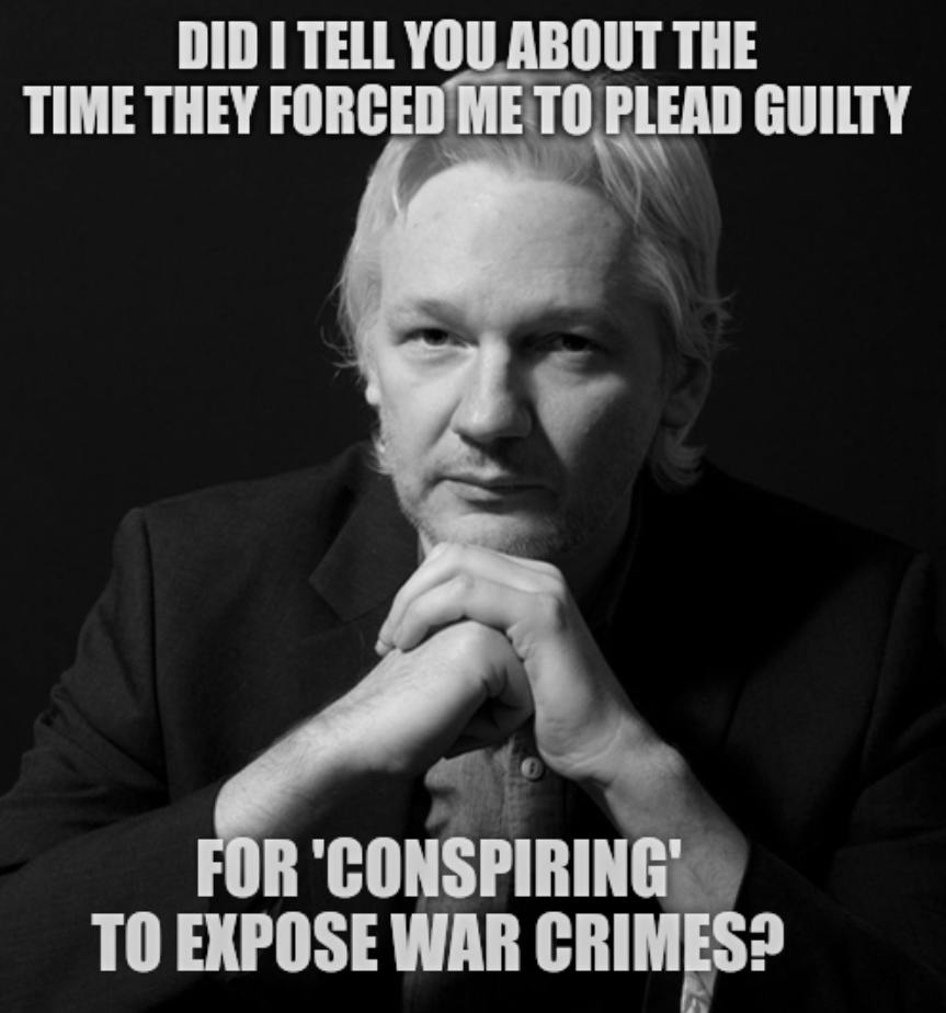 Julian Assange: Did I tell you about the time they forced me to plead guilty for 'conspiring' to expose war crimes?