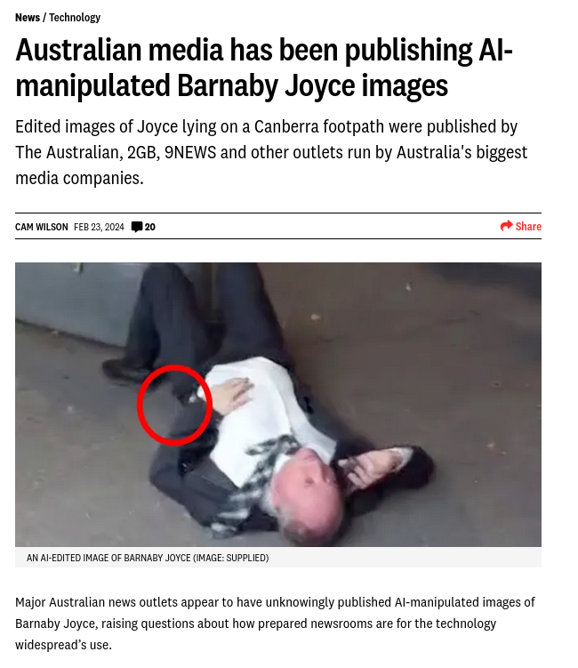 Australian media has been publishing AI-manipulated Barnaby Joyce images