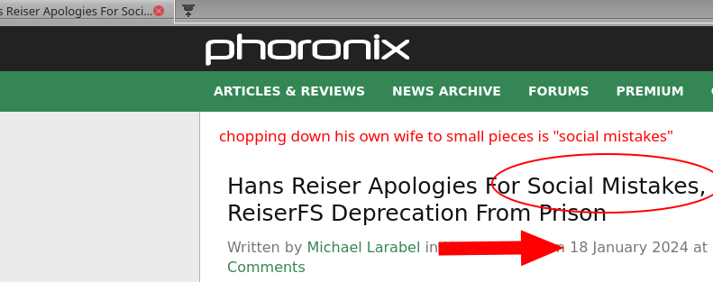 Hans Reiser Apologies For Social Mistakes, Comments On ReiserFS Deprecation From Prison; chopping down his own wife to small pieces is 'social mistakes'