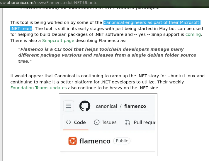 This tool is being worked on by some of the Canonical engineers as part of their Microsoft .NET team. The tool is still in its early stages with just being started in May but can be used for helping to build Debian packages of .NET software and -- yes -- Snap support is coming. There is also a Snapcraft page describing Flamenco as...