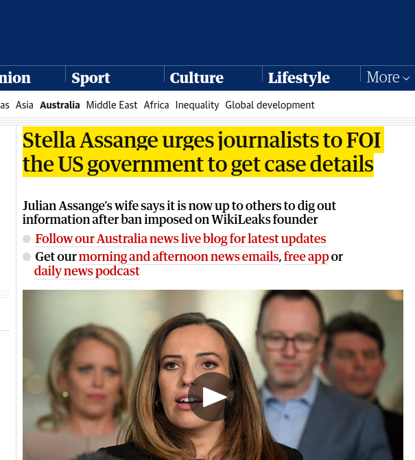Stella Assange urges journalists to FOI the US government to get case details
