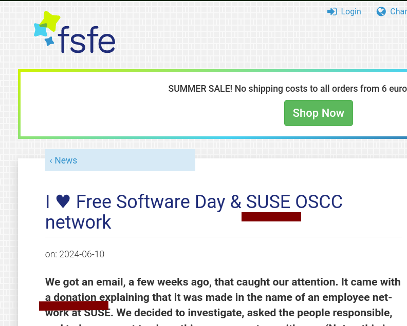 I ♥ Free Software Day & SUSE OSCC network: We got an email, a few weeks ago, that caught our attention. It came with a donation explaining that it was made in the name of an employee network at SUSE. We decided to investigate, asked the people responsible, and today we want to share this awesome story with you. (Note - this is also a great idea for an initiative to ask your company about).