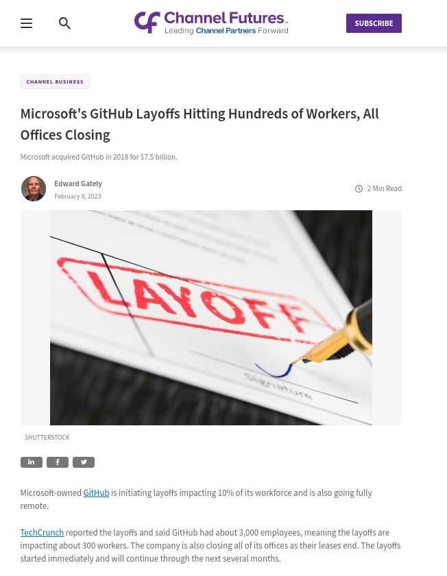 Microsoft's GitHub Layoffs Hitting Hundreds of Workers, All Offices Closing