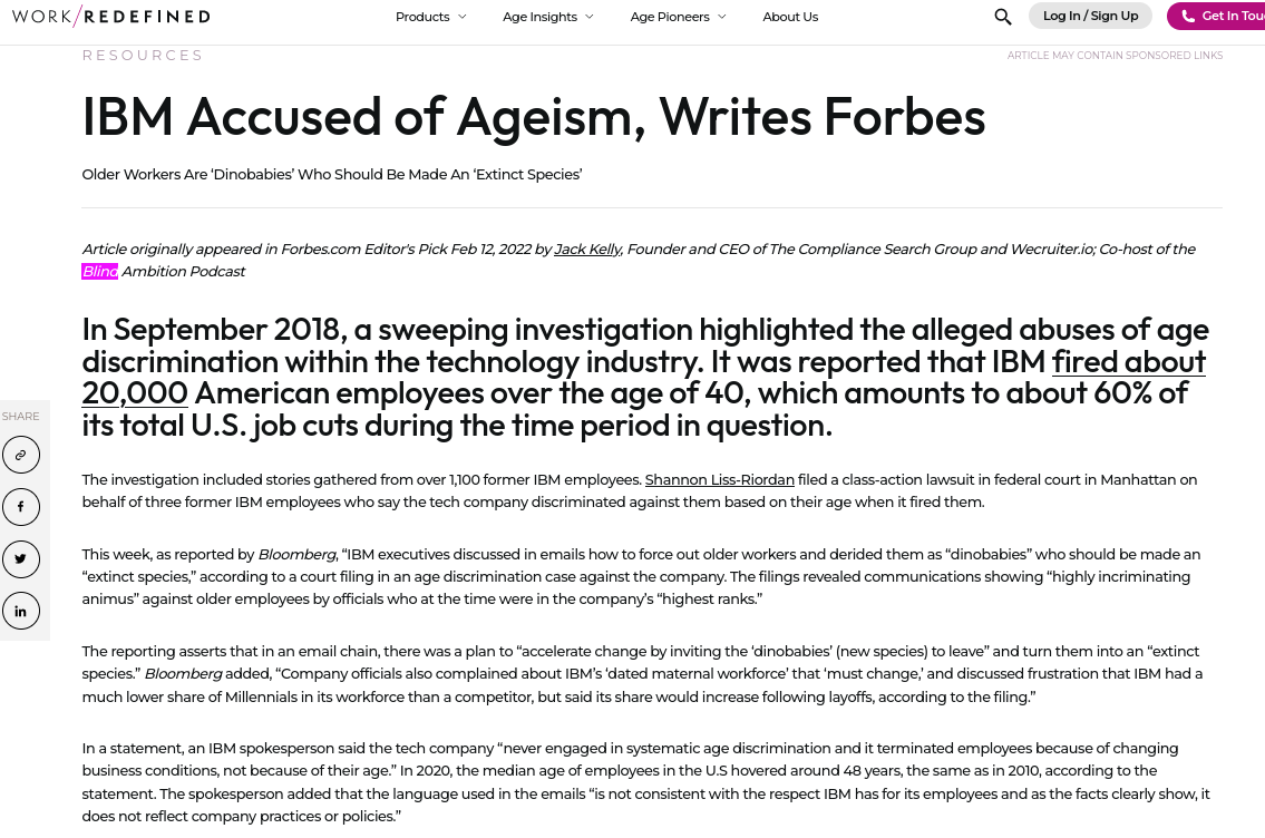 IBM Accused of Ageism, Writes Forbes