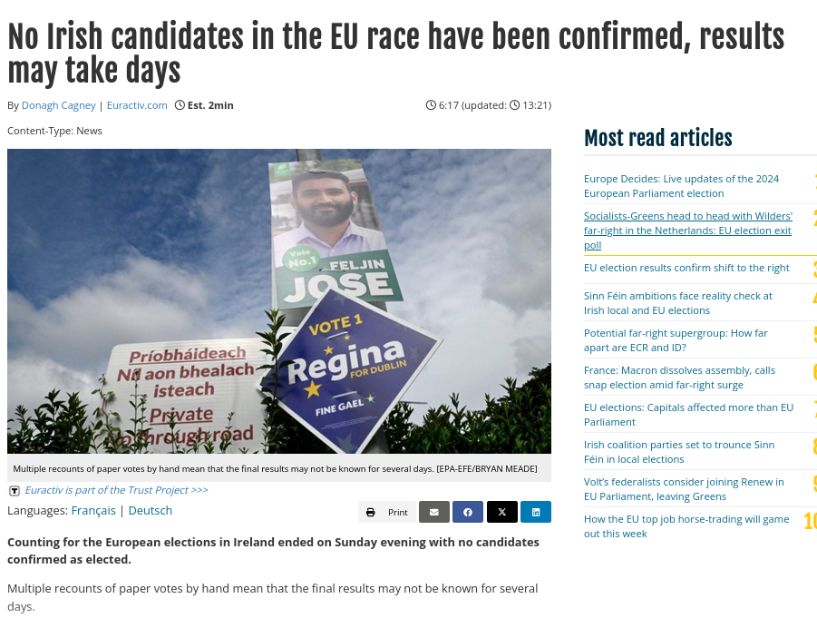 No Irish candidates in the EU race have been confirmed, results may take days