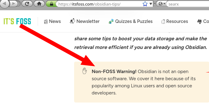Non-FOSS Warning! Obsidian is not an open source software. We cover it here because of its popularity among Linux users and open source developers.