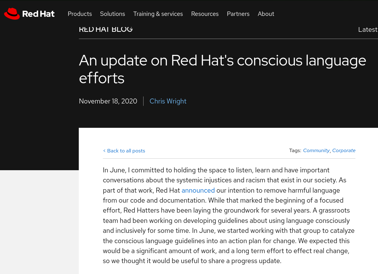 An update on Red Hat's conscious language efforts 