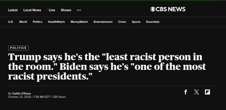 Trump says he's the 'least racist person in the room.' Biden says he's 'one of the most racist presidents.'