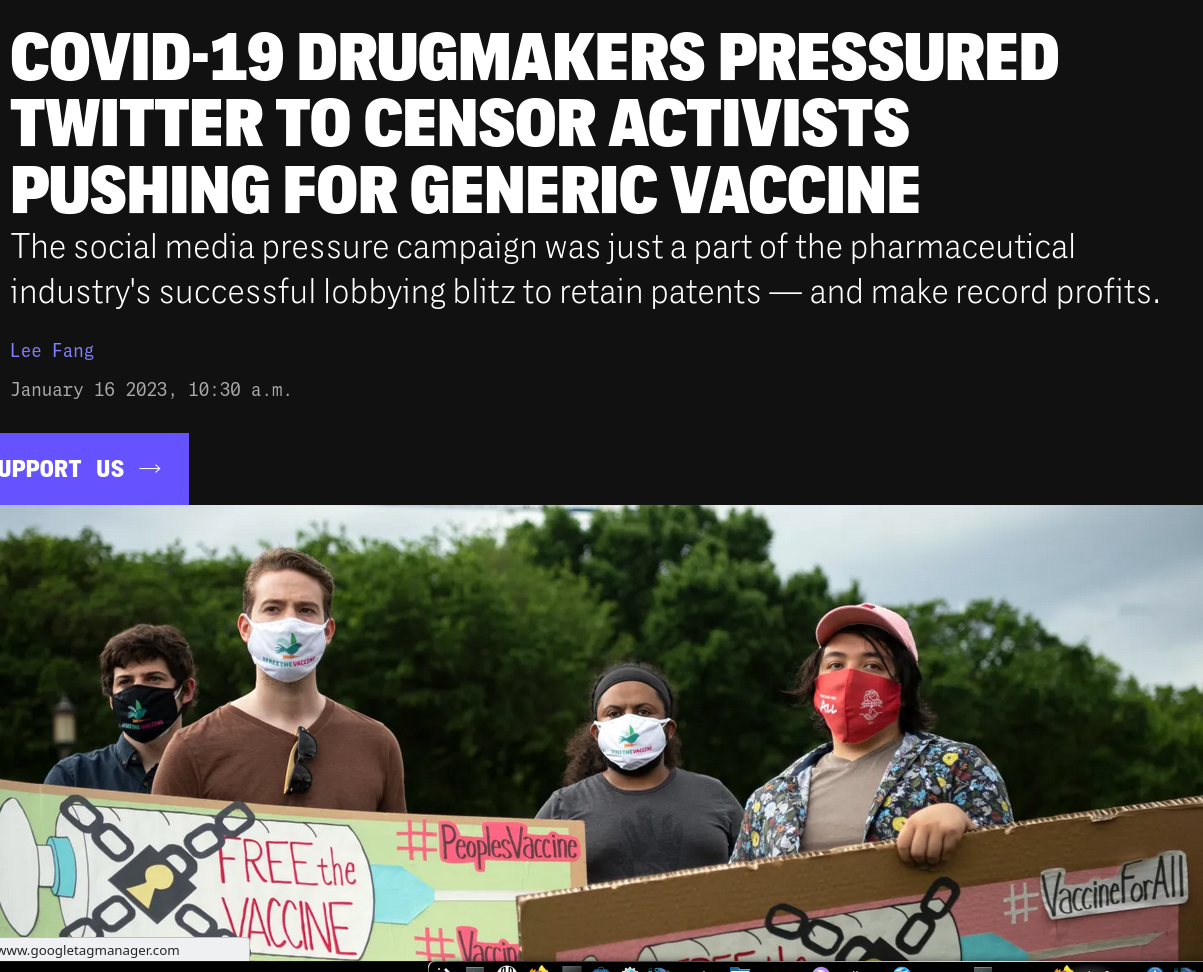 Covid-19 Drugmakers Pressured Twitter to Censor Activists Pushing for Generic Vaccine