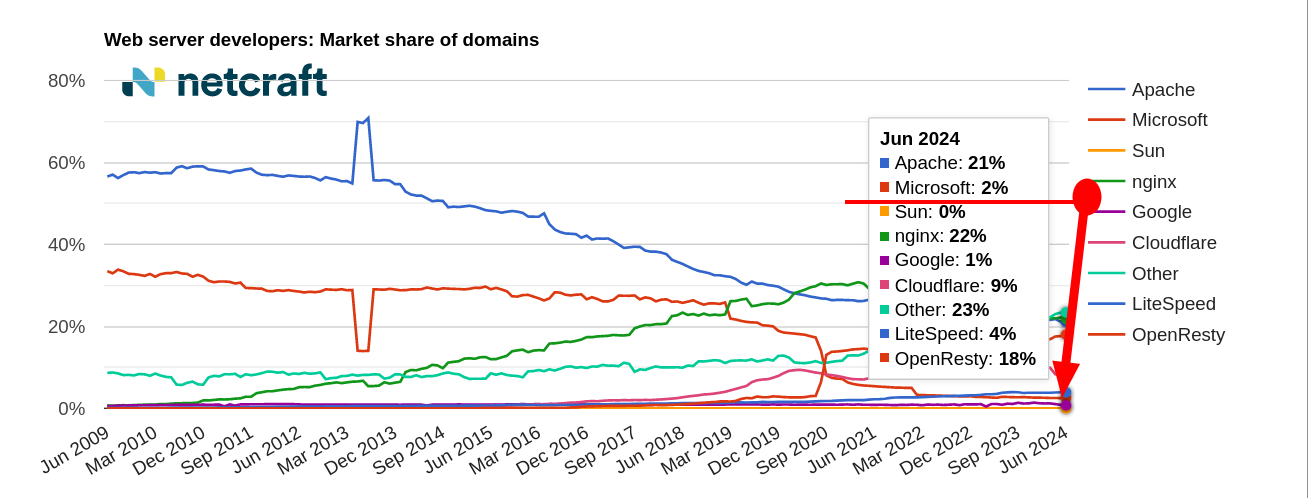 Web server developers: Market share of domains