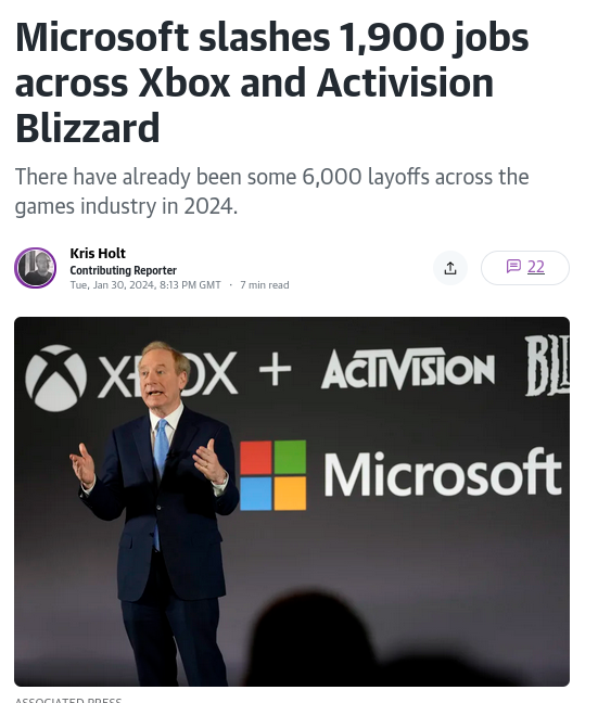 Microsoft slashes 1,900 jobs across Xbox and Activision Blizzard: There have already been some 6,000 layoffs across the games industry in 2024.