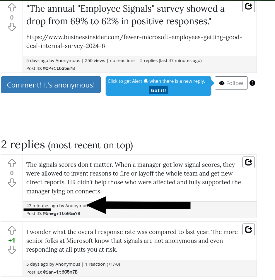 The more senior folks at Microsoft know that signals are not anonymous and even responding at all puts you at risk.