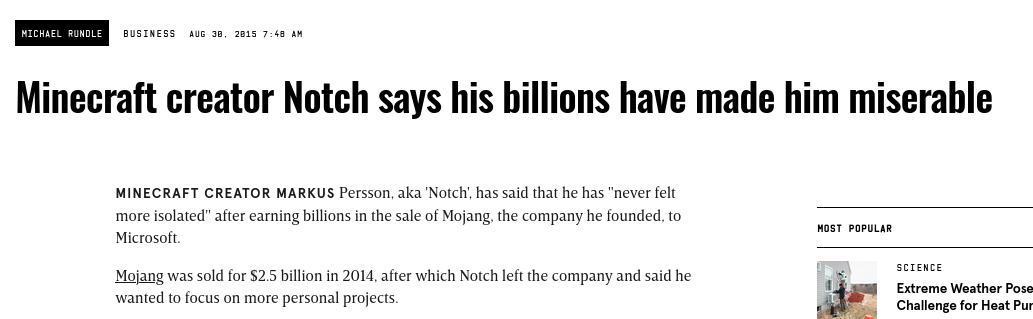 Minecraft creator Notch says his billions have made him miserable